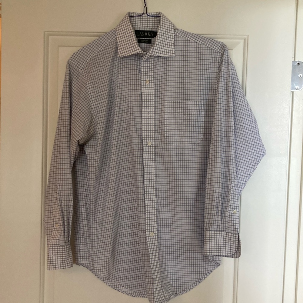 Ralph Lauren Men's Plaid Shirt - Blue and White
